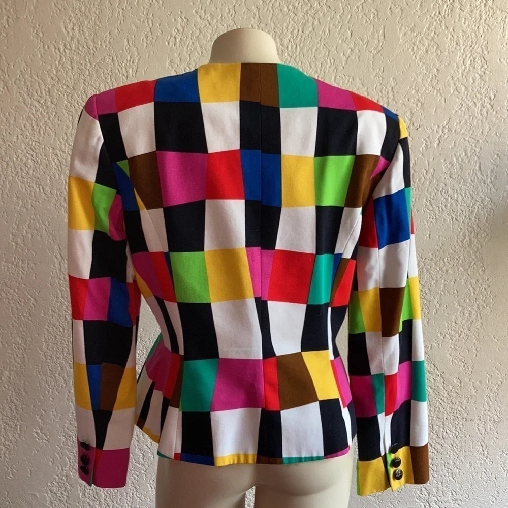 𝅺NIPON BOUTIQUE VTG color block 100% cotton blazer Sz 14